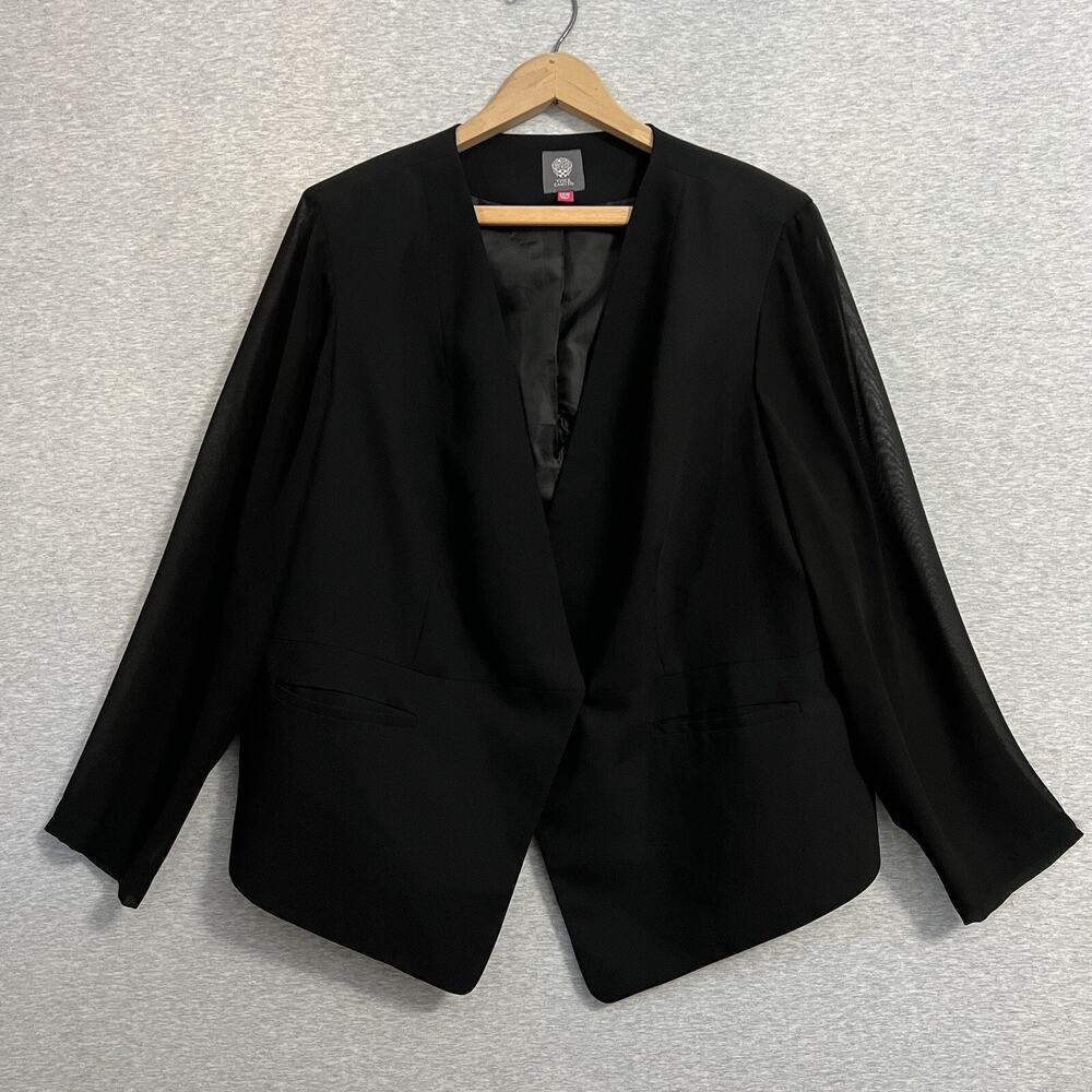 Vince Camuto Blazer Jacket Womens 20W Black Sheer Sleeves Evening Elegant
